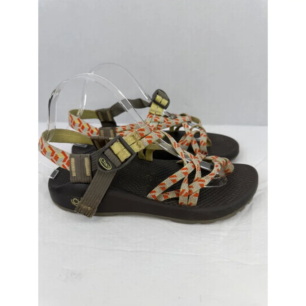 Chaco Z Cloud 2 Womens 8‎ Brown Orange Geometric Double Strap Toe Loop Sandals